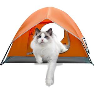 Outdoor Waterproof Pet Camping Tent, Cave Bed for Indoor Cats and Small Dogs, Portable Cat House Dog House, 21.6x21.6x14.9'', Orange, M.