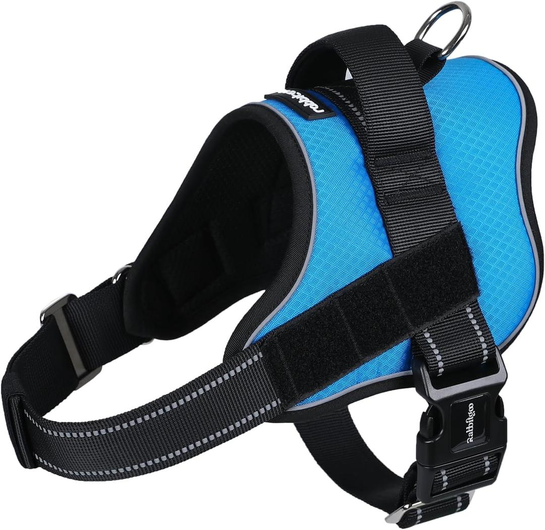 rabbitgoo Dog Harness Medium Sized, Easy On Pet Vest with One Buckle, No Pull Adjustable Service Harness with D-Ring & Handle, Reflective for Safety Walking, Training, Blue, Medium