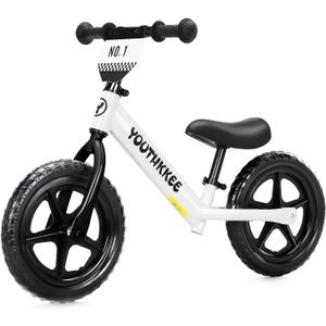 12 Inch Toddler Balance Bike for 1-3 Year Olds, No-Pedal Bike with Tool-Free Adjustable Seat, Quick Assembly, Gift for 1-3 Year Old Boys & Girls with Customizable Plate (KC, White)