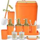 Bathroom Set - 11PC Bathroom Accessory Set, Bathroom Accessories Set, Orange Bathroom Set, Push-lid Trash Can, 3PC Soap Dispensers, Toilet Brush & Q-tip Holders