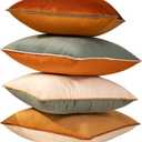 Plaid Pillow Covers 18x18 Inch Set of 4 Soft Velvet Decorative Throw Pillow Covers Square Cushion Case Solid Cushion Covers Modern Double-Colored pillowcases for Home Couch Decoration Orange/Teal