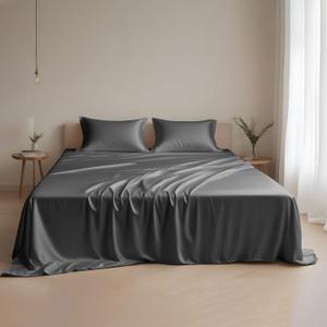 Linenwalas King Size Sheets Set Silk Soft - Austrian Eucalyptus Tencel Lyocell Bed Sheets-Organic, Cooling,Breathable, Deep Pockets Up to 16" (King, Dark Grey)