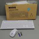Wireless Keyboard and Mouse Combo, MARVO 2.4G Ergonomic Wireless Computer Keyboard with Phone Tablet Holder, Silent Mouse with 6 Button, Compatible with MacBook, Windows (White)
