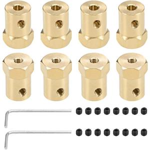 uxcell Hex Coupler 4mm Bore Motor Hex Brass Shaft Coupling Flexible Connector for Car Wheels Tires Shaft Motor 8pcs