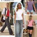 Bliwov Womens Summer Tops Cap Sleeve Crew Neck T Shirts Spring Trendy Fashion Outfits Business Beach Vacation Blouses Clothes Pink (Pink, L)