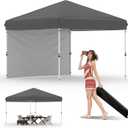 GarveeLife Pop Up Canopy with 1 Sidewalls - Easy Up Camping Tent with One Button Push Setup - 1 Roller Bag, 3 Adjustable Height, 4 Weight Bags for Deck, Garden, Sports, Beach, Party - Grey (Gray)