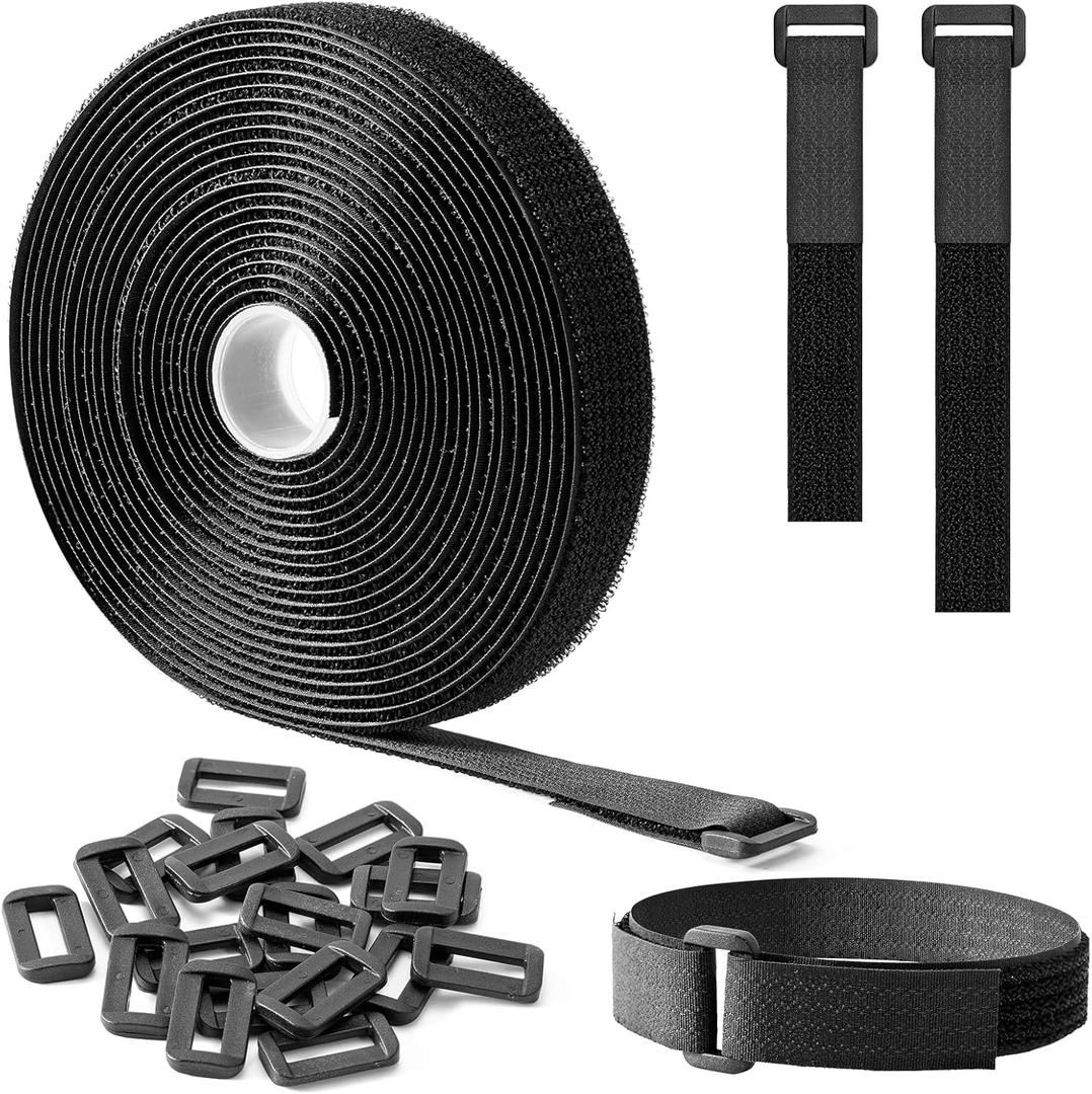 Trilancer 0.8''x 16Ft Reusable Cable Ties, Adjustable Hook and Loop Straps with 25 Buckles, Cut to Length, Ideal for Wire Management, Cord Organizer, and Cable Straps, Black