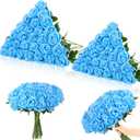 80 Pcs Roses Artificial Flowers, Silk Sky Blue Artificial Flowers Petals Long Stem Roses for Wedding Bouquet Home Party Decor