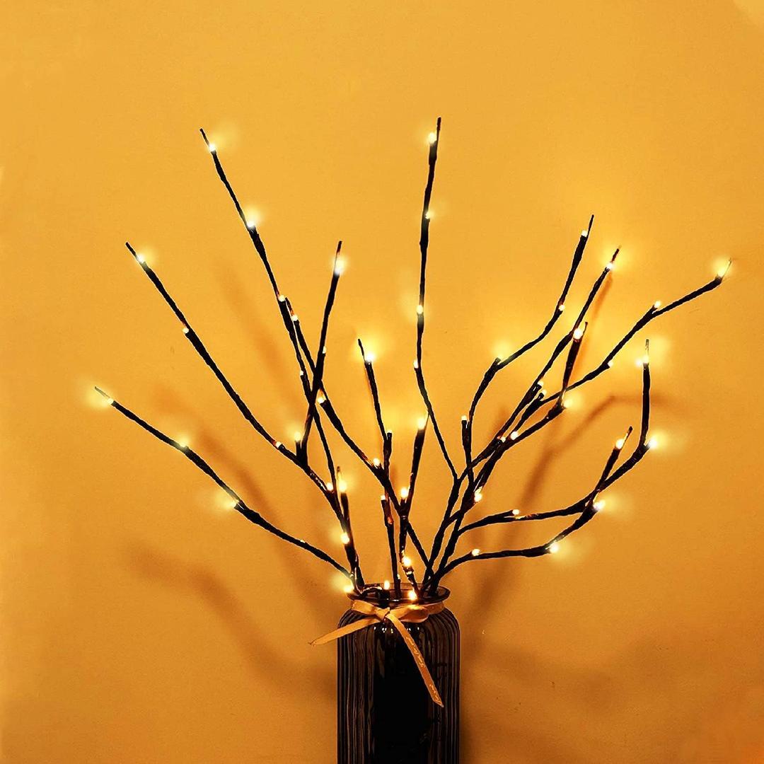 MENCH Branch Lights, 3 Pcs Twig Light USB&Battery Powered 8 Flashing Modes by Remote Control.Branch Lights for Indoor and Outdoor, Light Up Decorations for Halloween Day and Christmas, Warm White