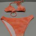 SweatyRocks Women's 2 Piece Bathing Suit Tie Dye Halter Triangle Bikini Set Tie Back Swimsuit (Large, Pink)