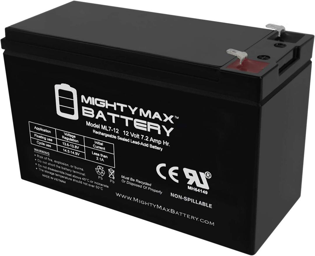 ML7-12 - 12 VOLT 7.2 AH SLA BATTERY - Mighty Max Battery brand product, black