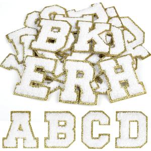 CHRORINE 26/52/104 Pcs Self Adhesive Chenille Letter Patches A-Z, Also Supports Sew or Iron on, Embroidered Alphabet Patches Stickers for DIY Clothing, Bags, Hats (26, White, Height 2.16)