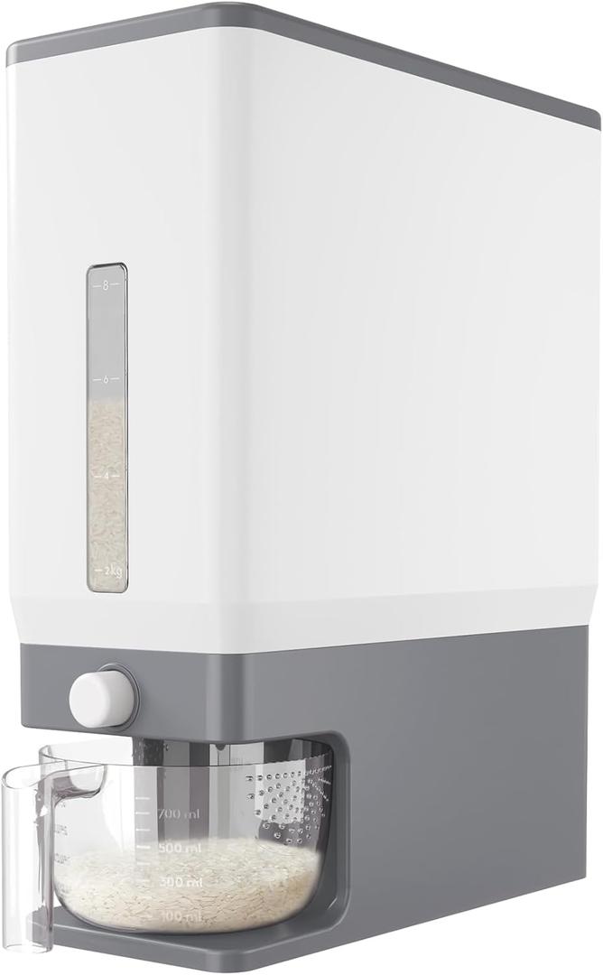 Lifewit Rice Dispenser 25 Lbs(11.3kg), Rice Storage Container Sealed Moisture Proof with Measuring Cup for Kitchen Pantry Household, BPA-Free (Light Grey)
