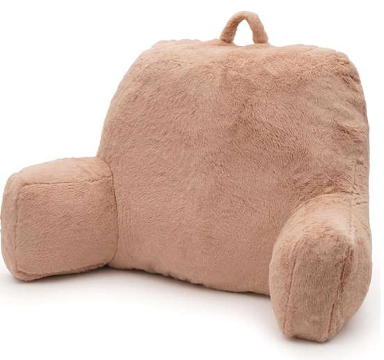 Reading Pillow Large Bed Pillow, Backrest Pillow with Arms, Back Support Pillow for Sitting Up in Bed, Couch for Lounging Bedrest, Camel