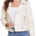 Fahsyee Women's Faux Leather Jackets, Zip Up Motorcycle Short PU Moto Biker Outwear Fitted Slim Coat (Large)