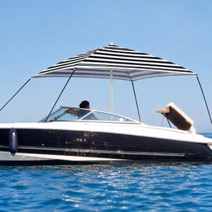 Briwooody 6 x 6 ft Boat Umbrella Canopy Boat Sun Shade Kit Waterproof Bimini Top Cover Thickened Straps up to 94 Inches Long with D-Shaped Buckles Storage Bag (Stripes,Black and White)