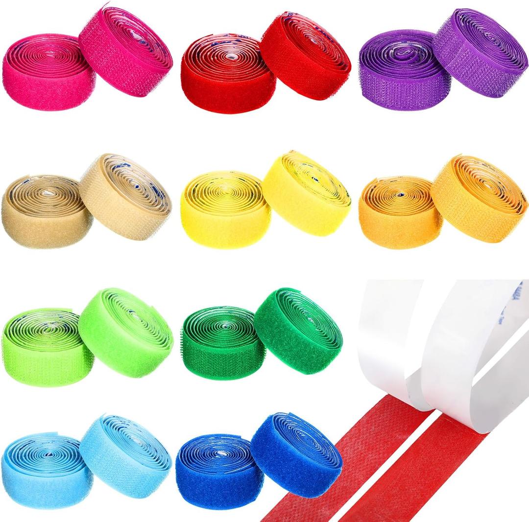 20 Yard Self Adhesive Sew on Hook and Loop Tape Sticky Fastener Nylon Fabric Tape for DIY Craft Interlocking Sewing Fasteners, 3/4''Wide, 10 Colors