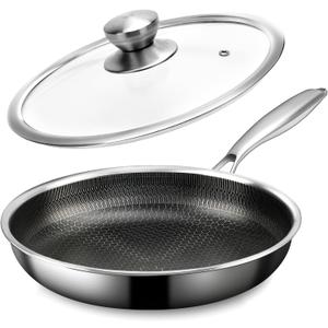 8" Stainless Steel Frying Pan with Lid | Small Stainless Steel Nonstick Pans, Induction & Oven Safe, Stay-Cool Handles, Compatible with All Cooktops, PFOA Free