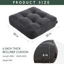 HIGOGOGO Tufted Corduroy Recliner Seat Cushion for Elderly, 20x20x6 Inch Extra Large Square Seat Cushion for Recliner Chair, Floor Pillow, Office Chair, Car, No Pressure on Thighs, Dark Grey