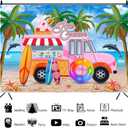 Truck Shop Ice Cream Backdrop Ocean Seaside Summer Backdrop for Birthday Party Pink Car Palm Leaf Ice Cream Banner Aloha Theme Birthday Photography Background Decorations 7x5Ft (S2)