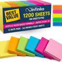 Sticky Notes 3x3 (12 Pads/1200 Sheets)  2026 Improved Adhesive, Super Sticky & Bright Neon Colors  1200 Sheets  Ideal for School, Office & Desk Supplies