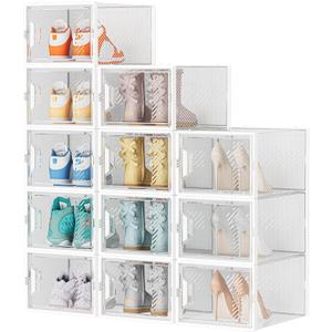 Shoe Storage, 12 Pack X-Large Shoe Organizer for Closet, Shoe Boxes Clear Plastic Stackable Shoe Storage Boxes for Size 13
