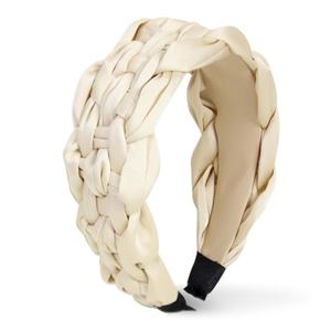 KU White Headbands for Women Trendy, 90s Satin Plait Soft Wide Headband for Girls and Teens, Plain No Teeth Thick Hoops Non-Slip Fashion Hair Accessories for Makeup Washing Face