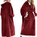 Giggling Getup Wearable Blanket Hoodie for Women Men Gifts for Women Mom Wife Sherpa Fleece Long Hooded Blanket Sweatshirt Cozy Sherpa Wearable Throw with Pocket & Sleeves for Adult Standard Burgundy