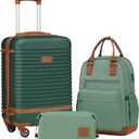 Coolife Suitcase Set 3 Piece Luggage Set Carry On Travel Luggage TSA Lock Spinner Wheels Hardshell Lightweight Luggage Set(Dark Green, 3 piece set (BP/TB/20))