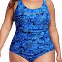 Daci Women Plus Size One Piece Swimsuit Athletic Tummy Control Ruched Bathing Suit with U-Back
