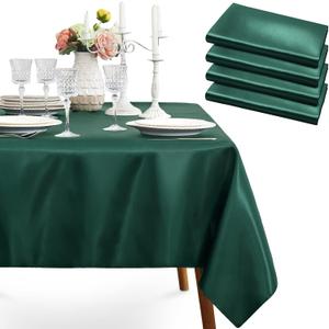 4 Pack Dark Green Satin Tablecloth, 58 x 102 Inches Polyester Tablecloth Rectangular Tablecloth Wrinkle Resistant Table Cloth Dining Table Cover Smooth Fabric Tablecloth Holiday Tablecloth