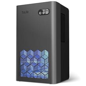 ToLife Dehumidifiers for Home 95 OZ Water Tank, 1000 sq.ft Dehumidifier for Basement Bedroom Bathroom with Auto Shut Off 7 Colors LED Light, Grey
