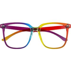 Oversized Square Blue Light Blocking Glasses for Women and Men - Gaming & Computer Anti-Fatigue (Rainbow)