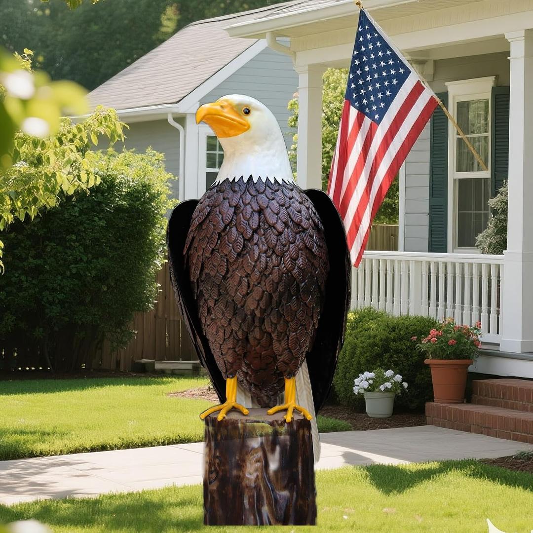 chisheen Bald Eagle Outdoor Metal Yard Art Statue and Sculpture for Garden Lawn Patio Living Room Decoration, 8.66"L x 7.87"W x 20.86"H