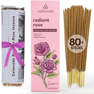 Calmveda Rose Incense Sticks, 80 Sticks - Charcoal Free, Handmade by Indian Artisans, Perfect Housewarming Gift, Promotes Love & Care