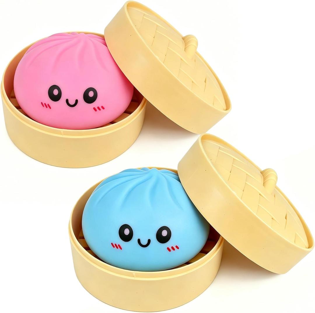 Pink and Blue Dumpling Squishies New Mystery Squishies Dumpling with Box Stress Relief Balls Sensory Toys Desk Squeeze Toys Gift(2PC)