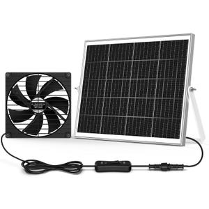 7.1" Large Solar Greenhouse Fan, 25W Solar Powered Vent Exhaust and Intake Chicken Coop Fan Outdoor Waterproof, 16.5 ft Cord, Strong Airflow for Shed Doghouse Cabin Ventilation Air Circulation