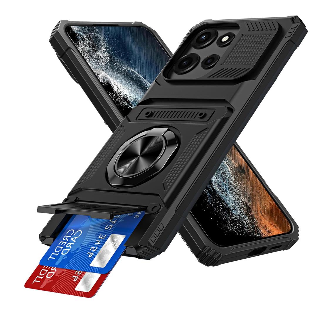 LEMAXELERS Case for Motorola Moto G Stylus 5G 2025 with 360° Magnetic Rotated Ring Kickstand Hidden Card Slot Heavy Duty Dual Layer Protective Phone Cover for Moto G Stylus 5G 2025, Black RJ