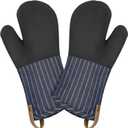 Cuisinart Heritage Kitchen Oven Mitts  Heat-Resistant Kitchen Mitts for Oven with Non-Slip Neoprene Palm, Long Cuff, and Cotton Filling  Durable Oven Gloves for Cooking, Baking, & Grilling (Denim Pinstripe)