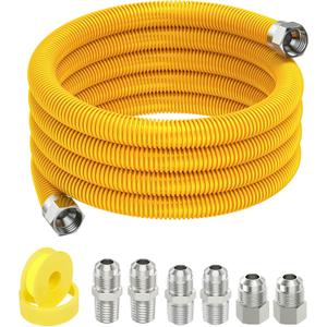 72" Flex Gas Line Connector Kit, Dryer Gas Line Hose with Connectors 1/2" MIP 1/2"FIP 3/4"MIP 3/4" FIP Fitting, 5/8" OD(1/2" ID) Stainless Steel Gas Line for Stove, Water Heater