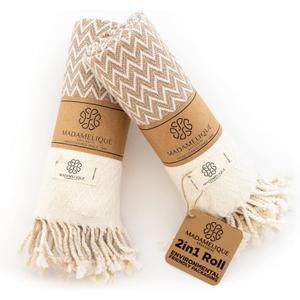 Madamelique Exclusive Hand Towels Set of 2-18 x 40 Inches - Decorative Bathroom Peshtemal Towel for Hand, Face, Hair, Yoga, Tea, Dishcloth, Kitchen and Bath - 100% Pure Cotton (Biscuit)