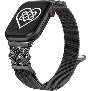 Celtic Knot Metal Band Compatible with Apple Watch Bands for Women, Stainless Steel Magnetic Loop Mesh Strap for iWatch, Size: 44/45/46/49/42mm(Series 3/2/1): 5.4"-7.6"