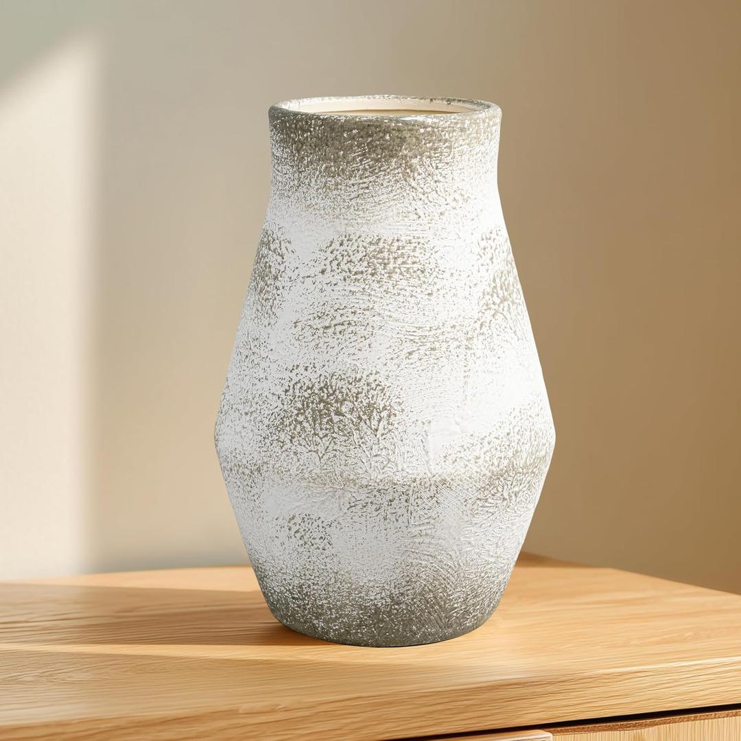 Grey Rustic Ceramic Vase, 11 Inch