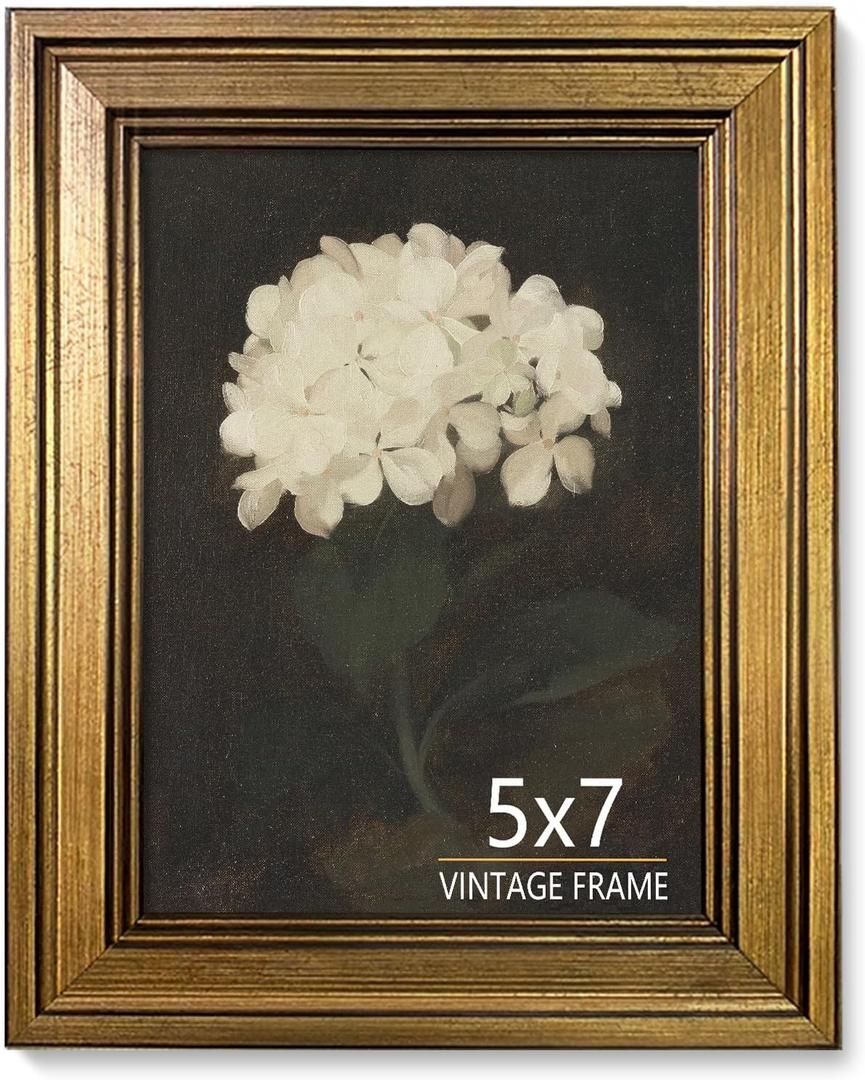 5x7 Picture Frame - Vintage Gold Picture Frame for Tabletop & Wall Mount, 5 x 7 Photo Frame for Living Room, Bedroom, Office Decor Dcor & Wedding Gift