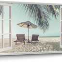 Window Beach Wall Art Canvas: Relaxing Coastal Scene Picture Tropical Sea Landscape Painting Print Decor Horizontal Bedroom Living Room Summer Seaside Seascape Artwork for Home Office, Beach, 40"L x 20"W