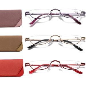 Viseng Half Frame Reading Glasses for Women Men Slim Half Moon Lens Readers Metal Semi Rimless eyewear Purple+Gold+Red+2.25