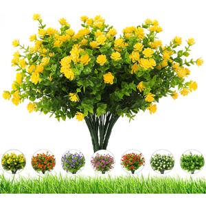 Artificial Flowers Outdoor,8 Bundles UV Resistant Fake Flowers,Outside Plastic Faux Flowers Greenery Shrubs Plants for Indoor Outdoor Planter Home Porch Decor(Yellow)