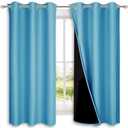 NICETOWN 100% Blackout Short Curtains with Black Liners, 2 Panels, 37" W by 63" L, Teal Blue, Solid Thermal Insulated Full Blackout 2-Layer Lined Drapes, Energy Efficiency Window Draperies for Bedroom