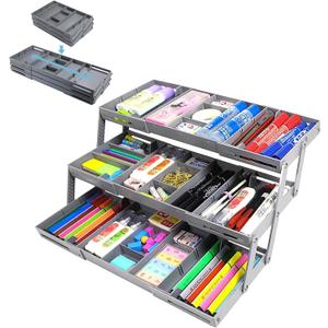 multi level smart drawer organizer, 3-Tier Expandable Multi-Level Folding Smart Drawer for Makeup, Jewelry,Desk Organizer,Office Supplies (GRAY)