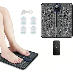 EMS Foot Massager Machine for Neuropathy, TENS Foot Muscle Stimulator for Pain Relief with Remote, Portable Feet Massage Tools Gifts for Women Men, 8 Modes 19 Intensities with 4 Electrodes Pads